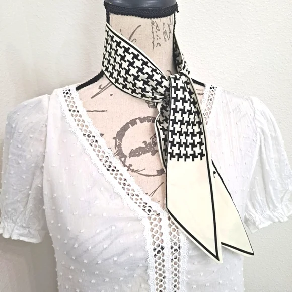 Twilly skinny houndstooth off white black bag purse scarf set of two NEW 2/$30 - Picture 7 of 11